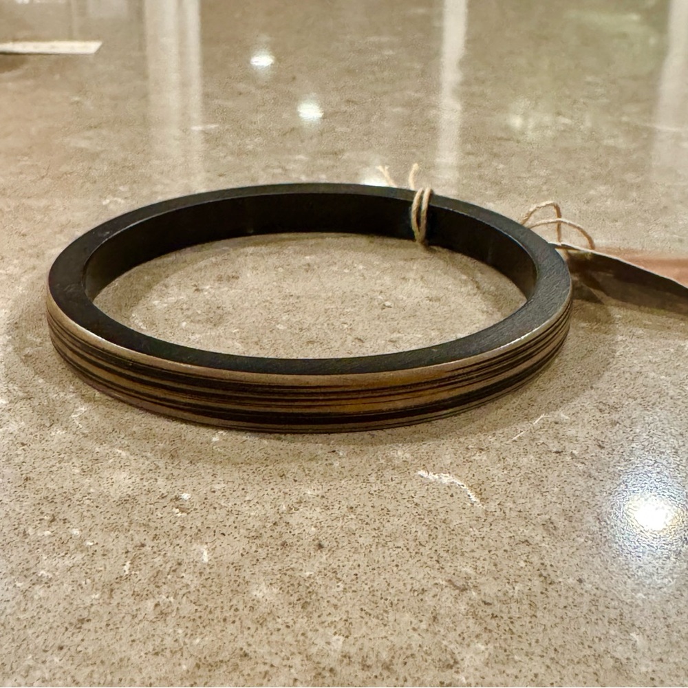 Iris Apfel Estate! Brown & Bone Laminated Bangle Bracelet Jewelry! NWT